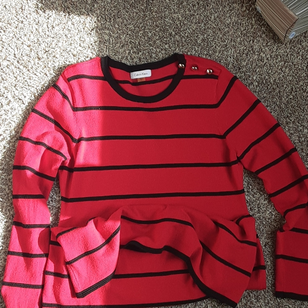 Calvin Klein Red and Black Striped Dress